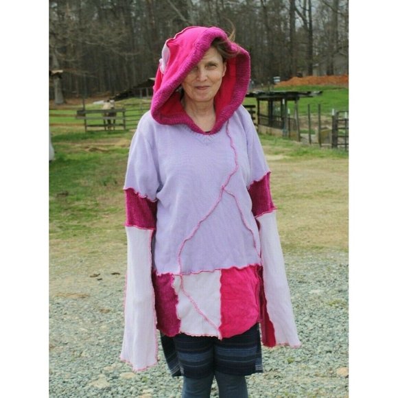 L.L. Bean Sweaters - Upcycled Sweater Pink Red LL Bean Heavy XL/XXL 23" Bust Hooded Elven Fairy Boho